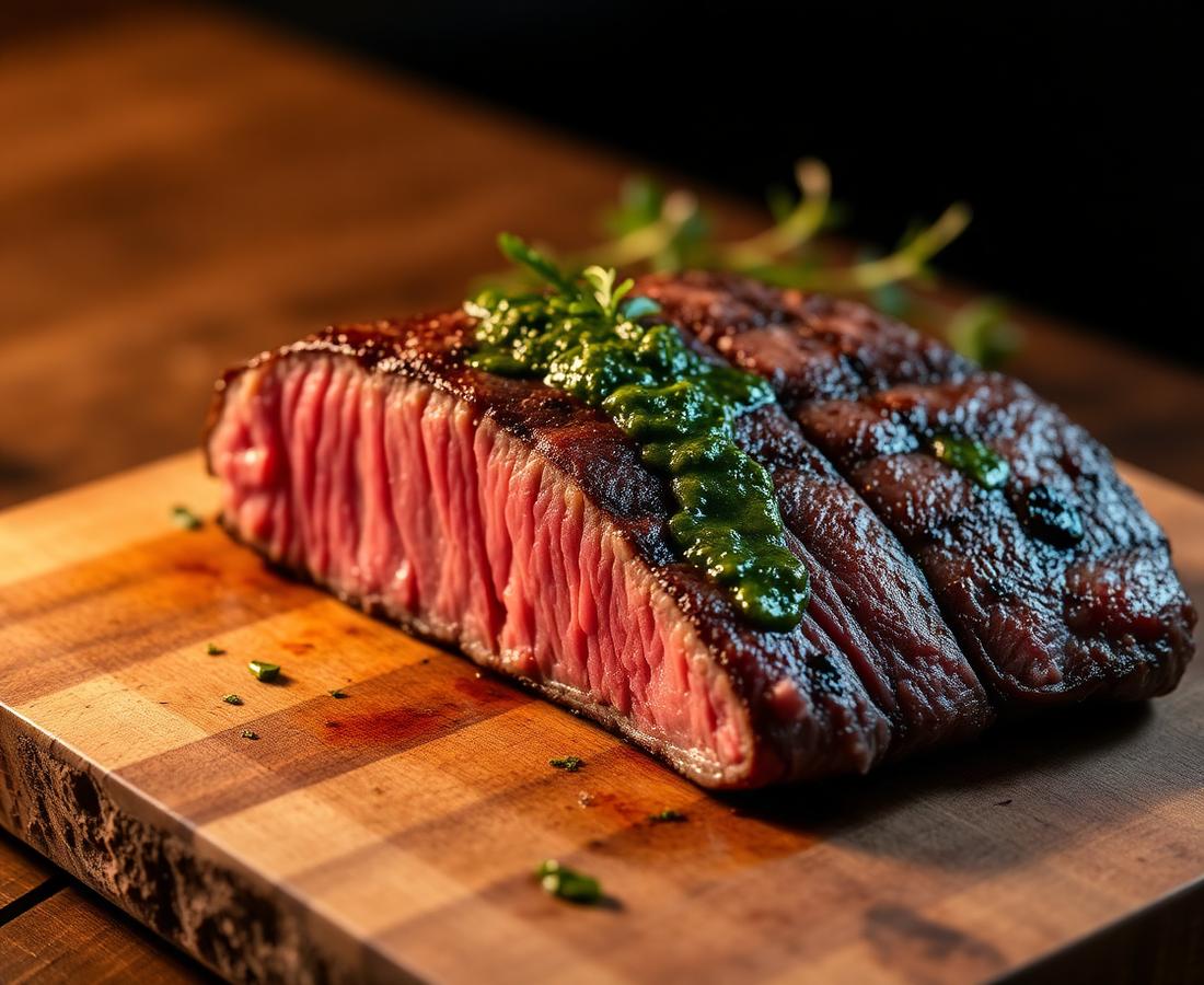 Baby beef mal passado com chimichurri